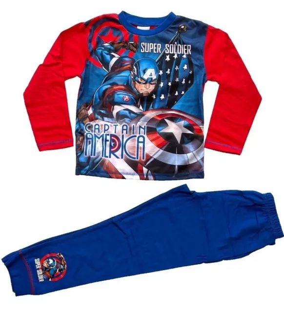 Boys Official Captain America Pyjamas Pajamas Pjs Kids Children's 5 6 8 10