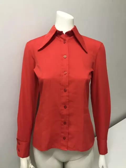 Original Vintage 60s Top Shirt Ladies Red Dagger Collar ,Retro Mod Beatnik