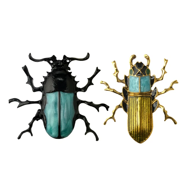 2 Stück Gold Blau Grün Emaille Insekt Bug Pins Brosche Halloween Schmuck