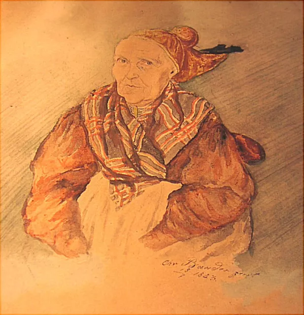 Altes Aquarell Frau mit Goldhaube Salzburg Biedermeierzeit von 1843