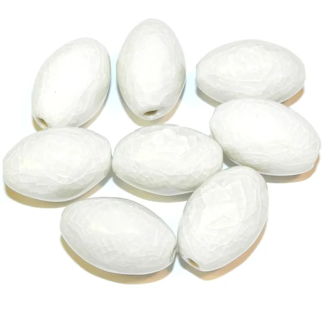 CPC330 White Crackle Glazed 25mm Tapered Oval Porcelain Beads 8pc