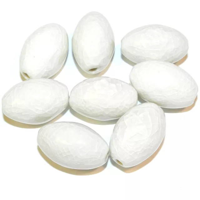 CPC330 White Crackle Glazed 25mm Tapered Oval Porcelain Beads 8pc