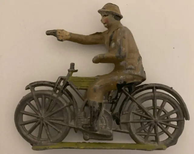 Vintage Lead Toy Soldier On motorcycle Toy Pointing A Gun