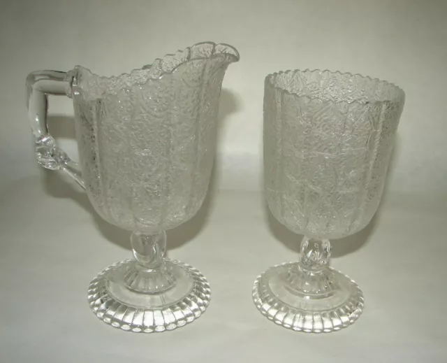 EAPG Hobbs, Brockunier No.98 Tree of Life with Hand Glass Creamer & Sugar Bowl