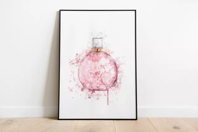 Watercolour Splash Pink Perfume Bottle Print A4 A3 A2 Maxi Wall Art Decor 5053