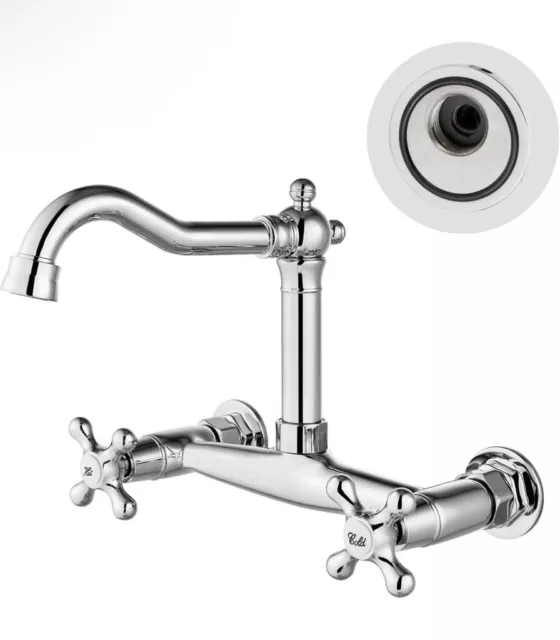 Airuida Chrome Polish Wall Mount Kitchen Sink Faucet 8 Inch Center Double Cro...