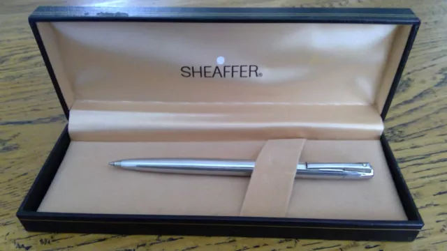 Pen Sheaffer Chrome Silver White Dot Ball Point Clip with Original Box Vintage 2