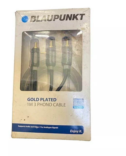 Blaupunkt Phono Cable Audio Video Lead Triple RCA Gold Plated 1M