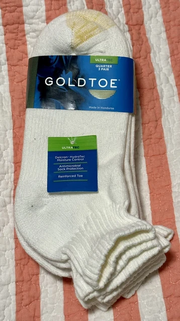 Gold Toe Men's Ultra Tec ULTRATEC Performance Quarter Socks 3-Pairs White NEW
