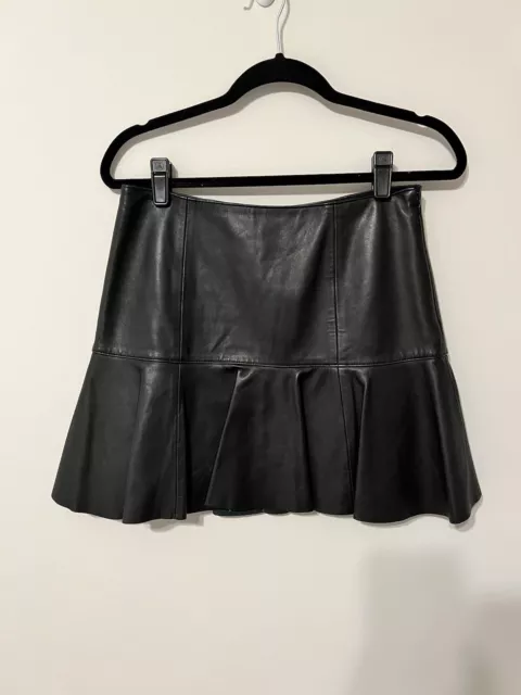 Polo Ralph Lauren Lambs Leather Black Pleated Mini Skirt