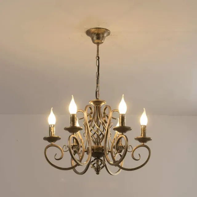 French Country Chandeliers Candle Iron Rustic Pendant Light Fixture for Kitchen