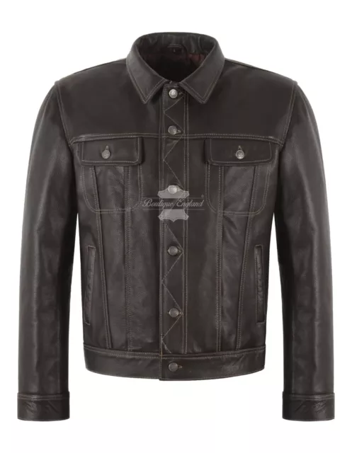 Men's 'TRUCKER'  BROWN Jacket COWHIDE Classic Western Style REAL LEATHER (1280)