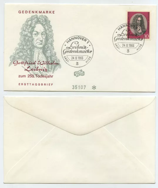 55002 - Mi.Nr. 518 - Ersttagsbrief, FDC - Hannover 24.8.1966 - Gottfried Leibniz