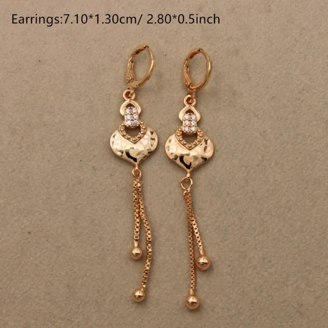 18K Gold Filled - 2.8'' Zircon Hollow Heart Rectangle Women Tassel Bead Earrings