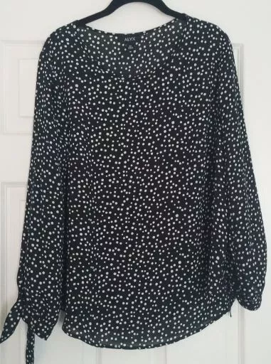 Black Polka Dot Blouse Womens Plus Size 0X Long Sleeve Tunic Top Peasant Alyx