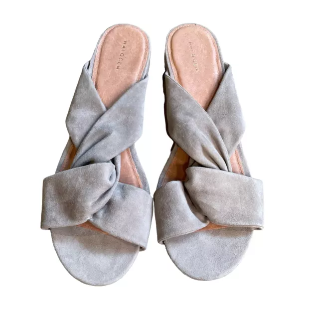 New Halogen Gray Suede Sandals Knotted Strap Andre Slip On Shoes Low Heel 10