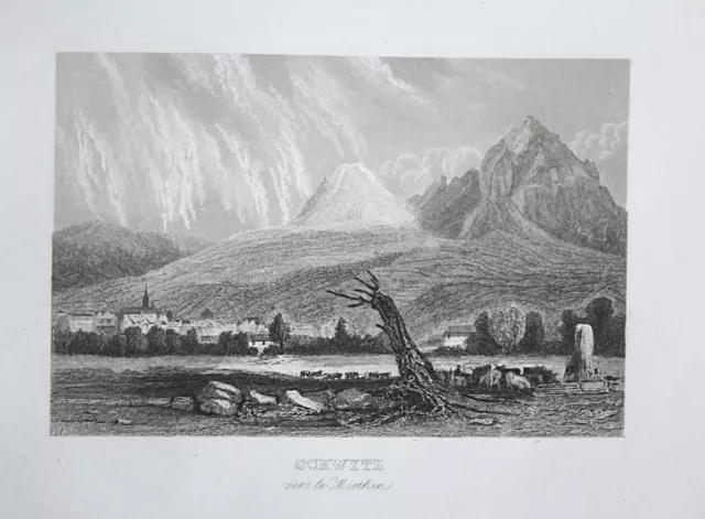 1840 vers le Miethen Schweiz Switzerland Suisse Ansicht view Stahlstich
