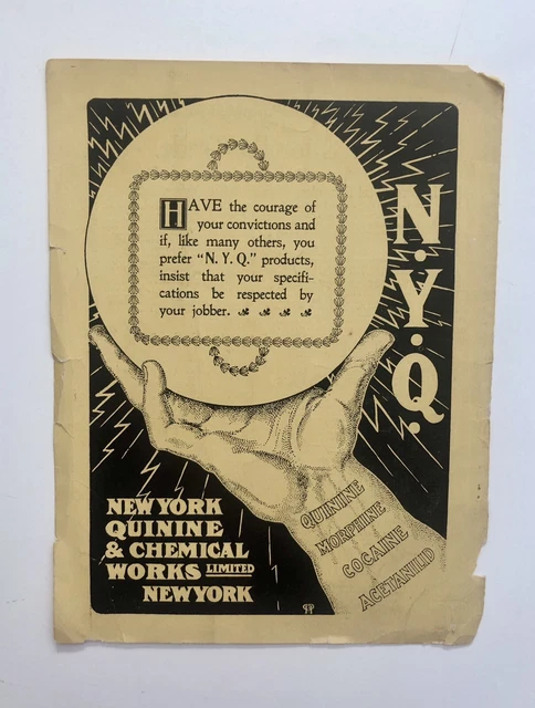 Antique 1901 New York Quinine & Chemical Works Drug Ad Cocaine Morphine Acetanil