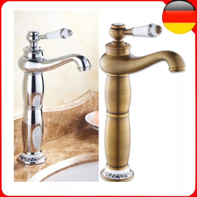 Antik Messing Waschtisch Armatur Retro Wasserhahn Bad Waschbecken Mischbatterie