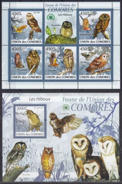 Komoren  2412 - 2416 + Block 526 (2429) **, Eulen / Owls / Hiboux (25 ME)