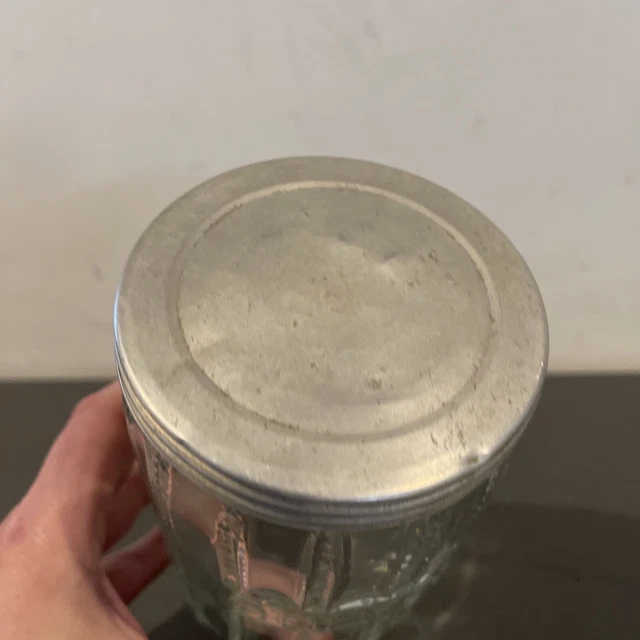 VTG Hoosier Style Ribbed Glass Embossed Coffee Canister Jar with Aluminum Lid 2