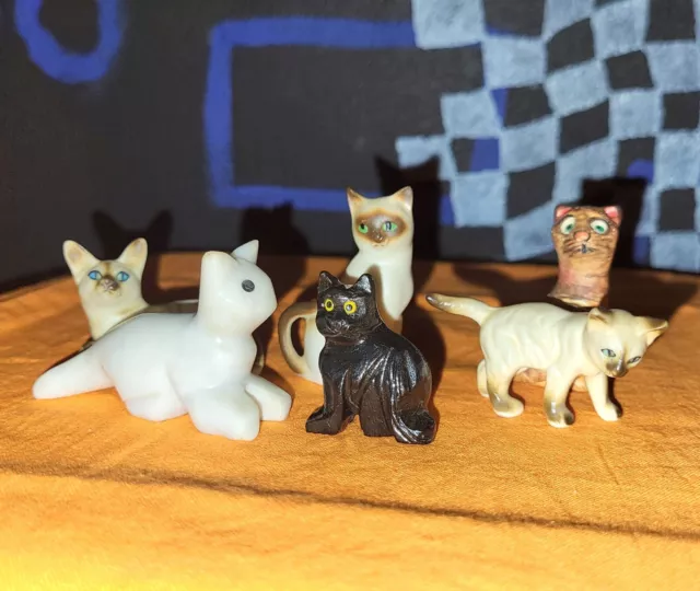 Vintage Small Miniature Ceramic Stone Cat Figurines Siamese