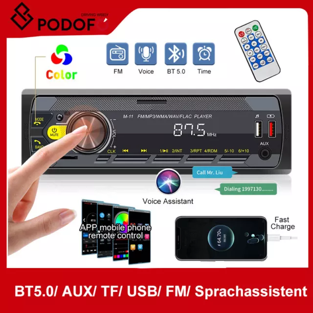 AUTORADIO MIT BLUETOOTH FREISPRECH-EINRICHTUNG 2 USB TF AUX MP3 1DIN AI Voice