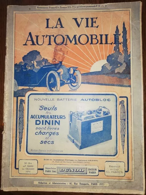 Rarissime revue LA VIE AUTOMOBILE n°811 1924 + 10 cv PANAHARD + 12 HP HOTCHKISS