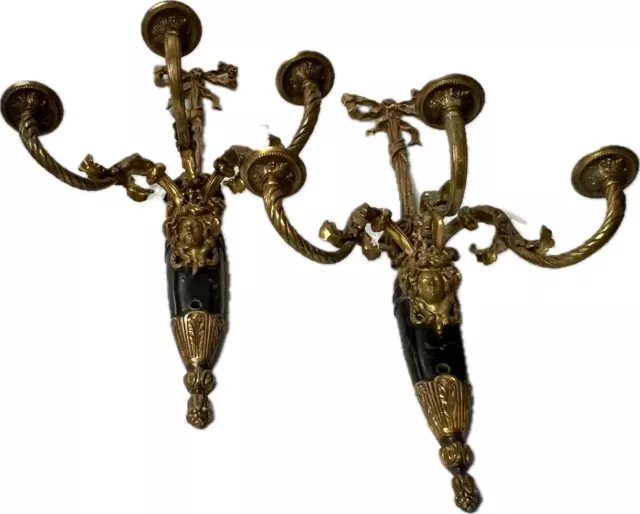 Antique French Candle Sconces  Huge Pair  Bronze Ormolu Rococo Louis Xvi Style