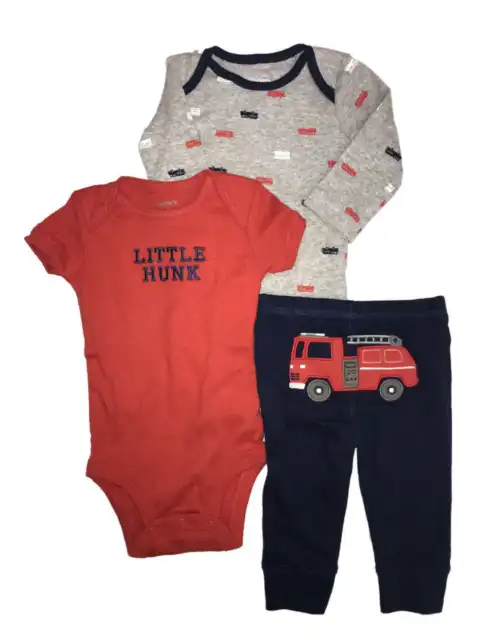 Carters Infant Boys 3 Piece Little Hunk & Fire Truck Baby Bodysuit Outfits