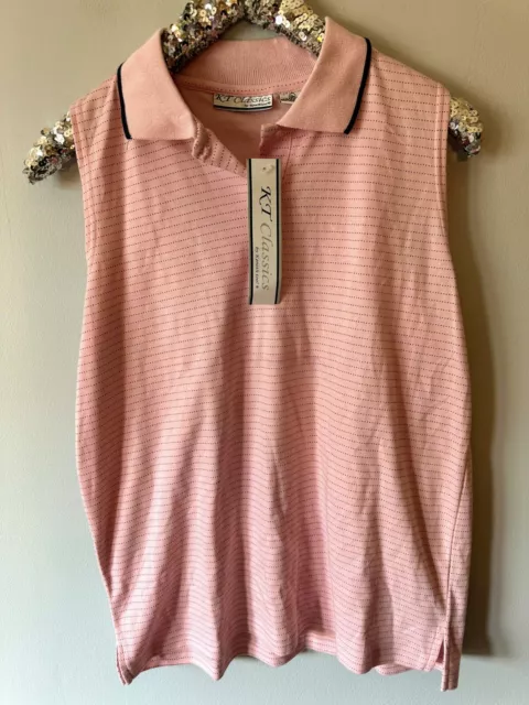 NWT Vintage 90s KT Classics Polo Shirt Women X-Large Pink Sleeveless Kenneth Too