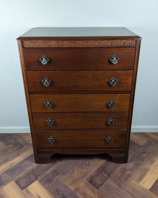 Vintage Chest of Drawers Harris Lebus of London Oak 5 Drawer