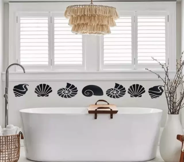 Sea Shell Wall Art Bathroom  Decal Sticker Removable 8 pc set