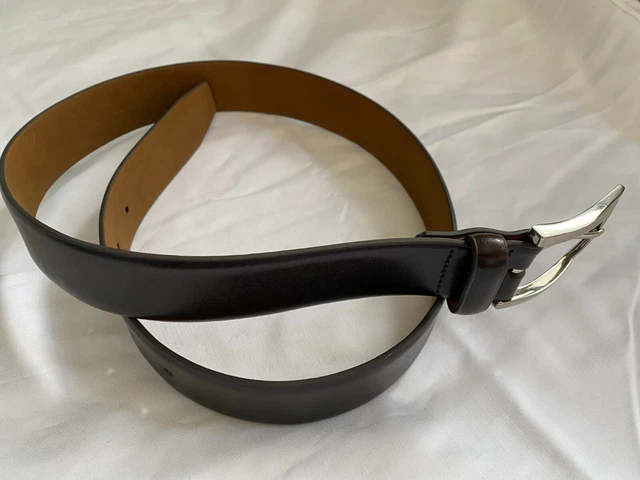 Men's Size 32 Dark Brown Genuine Leather Dress Belt with Silver Buckle NWOT