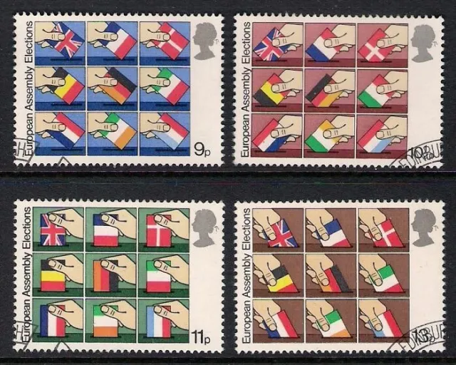 GB 1979 sg1083-86 Prime elezioni dirette per l'Assemblea europea set bandiera ben usato