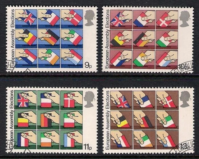 GB 1979 sg1083-86 Prime elezioni dirette per l'Assemblea europea set bandiera ben usato