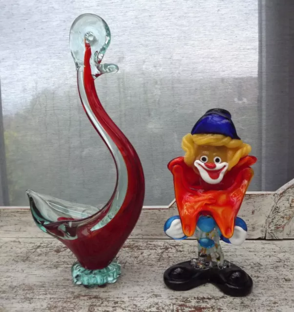 Vintage Murano Glass Clown And Bird