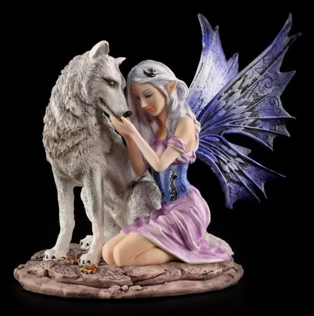 Elfen Figur - Tandra mit Wolf - Fee Statue Fantasy Deko