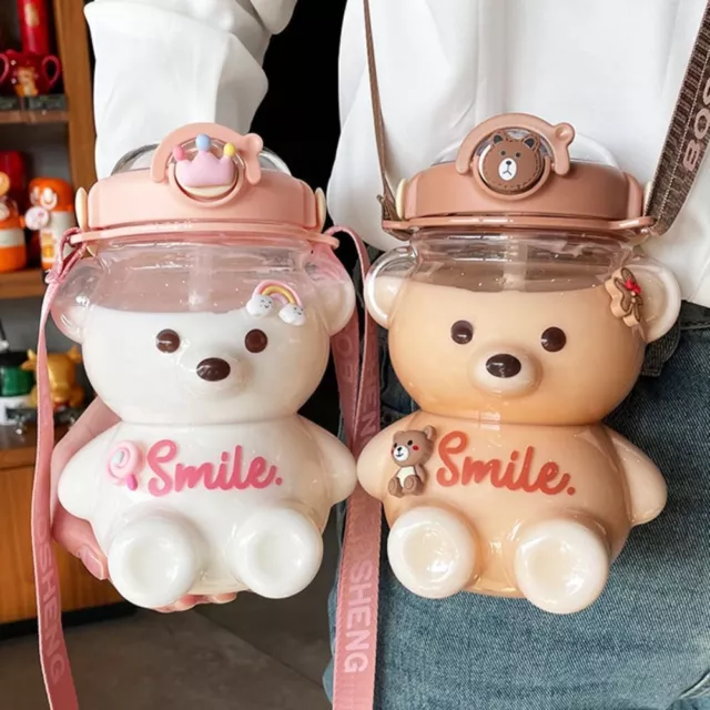 with Adjustable Strap Drinking Cup Cartoon Bear Sports Kettle Outdoor Canteen