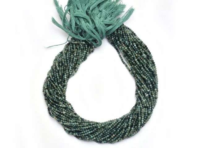 Naturel Vert Mousse Agate Gemme Rondelle Facettes 2mm-3mm Perles 13 " 2 Brin