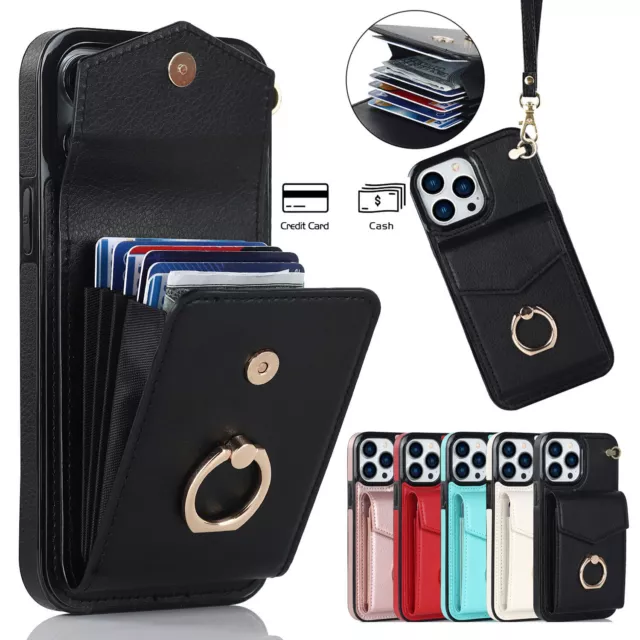 Credit Card Slots Handy Wallet Leather Shockproof Case Cover For Apple iPhone