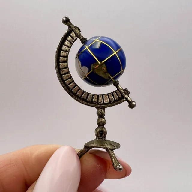 Miniature Vintage Collectible Silver 800 Figure Globe Lapis Lazuli Turquoise 7gr