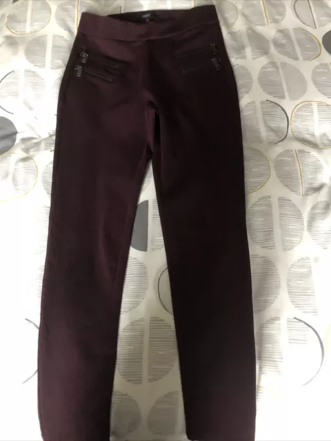 Ladies NEXT Leggings, Jeggings, Zipped Detailing, Maroon, Burgundy, Size 8 VGC