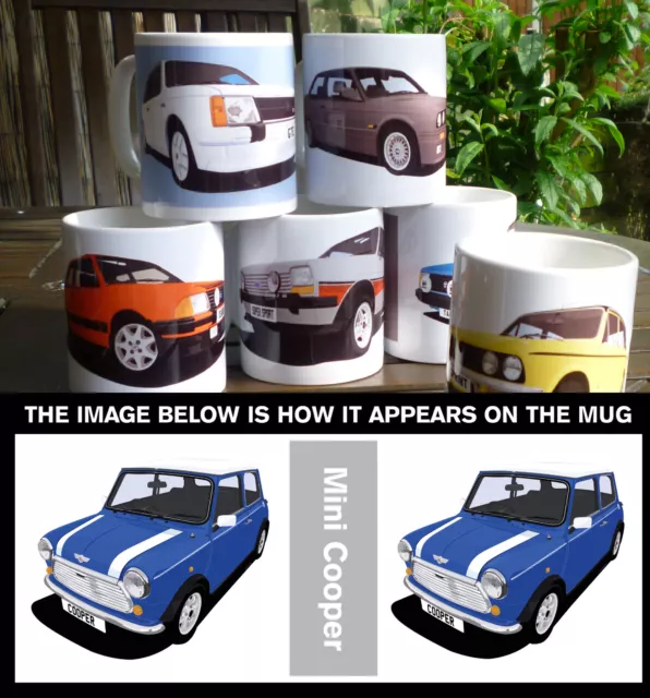 Mini Cooper Car Art Mug. Choose Car Colour, Add Your Reg Details