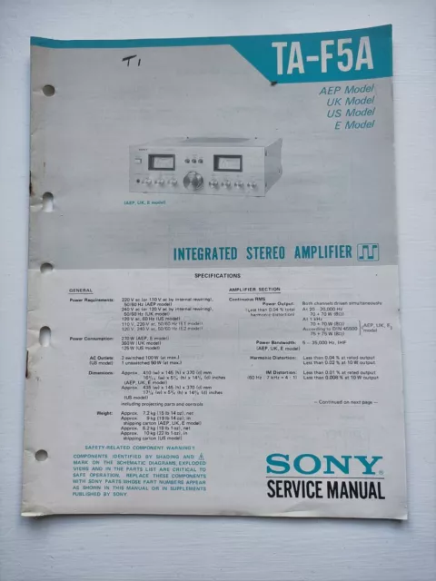 Sony Service Manual stereo integrated amplifier TA-F5A  genuine