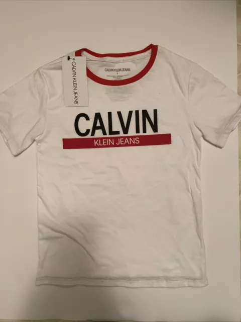 Calvin Klein Jeans White Red Boys T-shirt  Size 6 100% Cotton NWT