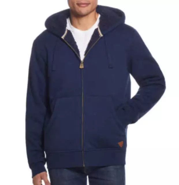 Weatherproof Vintage Men’s Sherpa Lined Full Zip Jacket Hoodie Blue Medium NWOT