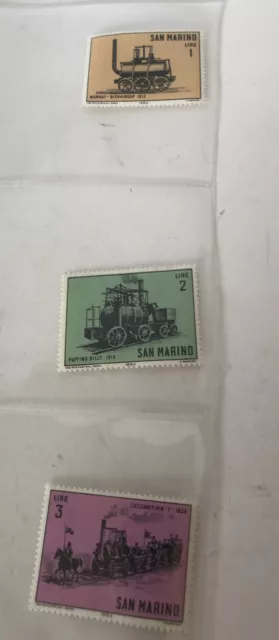 San Marino Railroad Trains Locomotives History lot of 3 Stamps, 1964 Unhinged