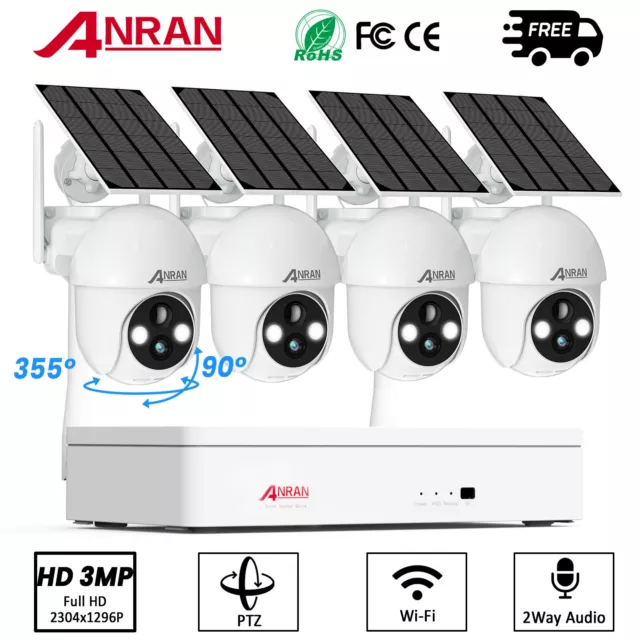 ANRAN Système de caméra de sécurité batterie solaire PTZ 8CH NVR CCTV sans fil