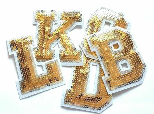 Gold Letter Sequin Patch Patches Iron-On Sew-On 7.5cm Alphabet Embroidery